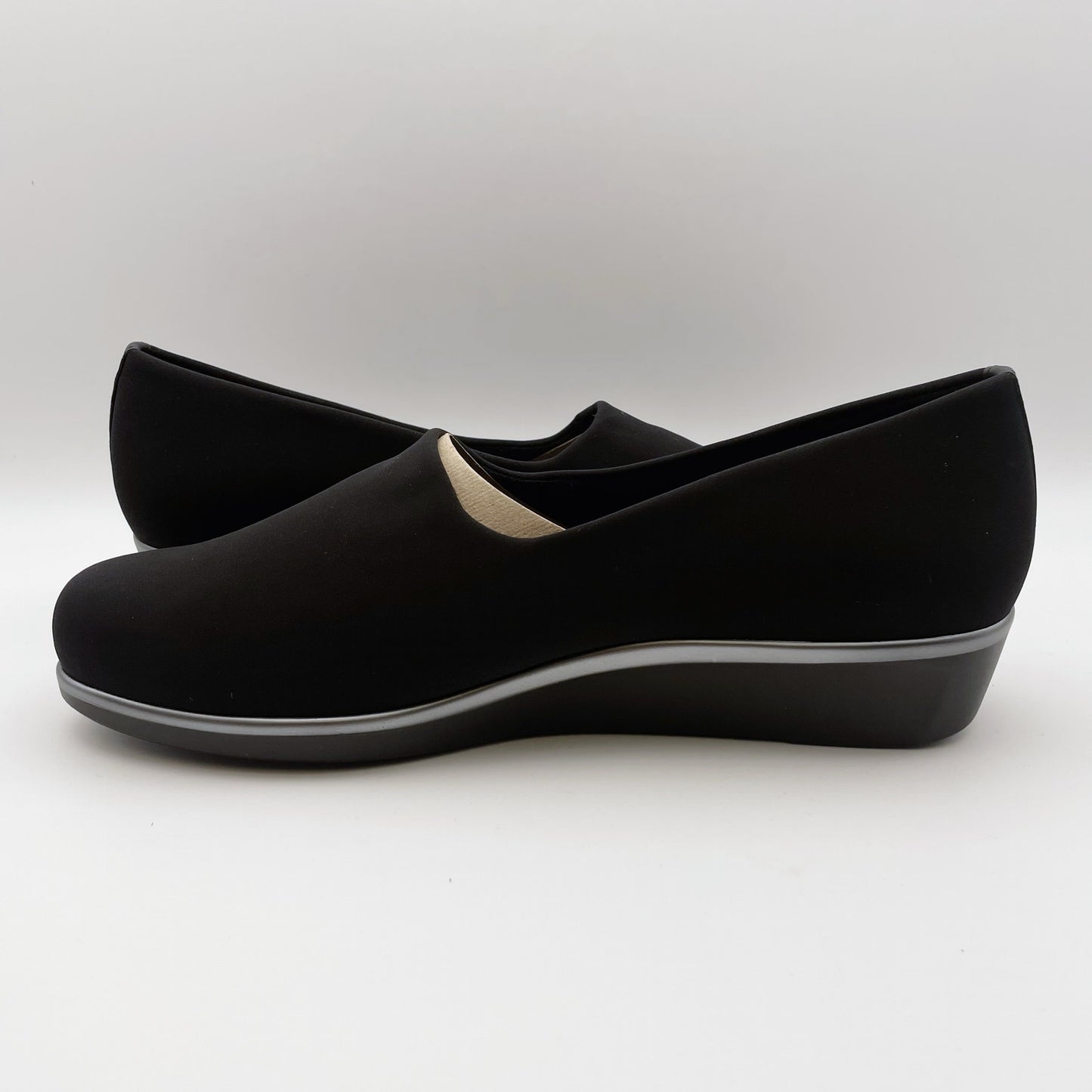 SAS Womens Bliss Slip on Wedge Loafer US 11.5 M Black Leather Lined NIB