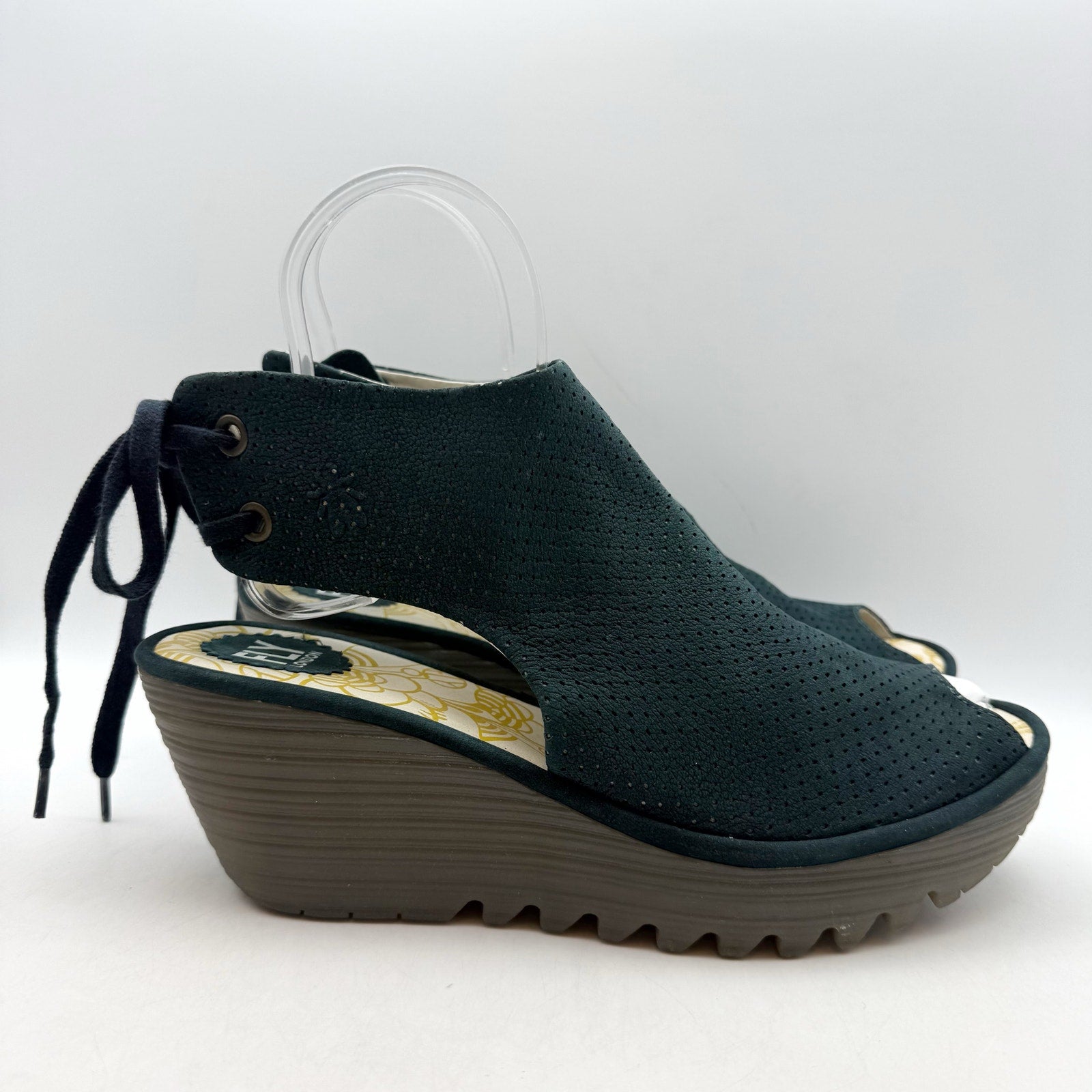 Fly London Womens Ypul799fly Wedge Sandal EU 42 US 11-11.5 Green Blue Suede NWOB