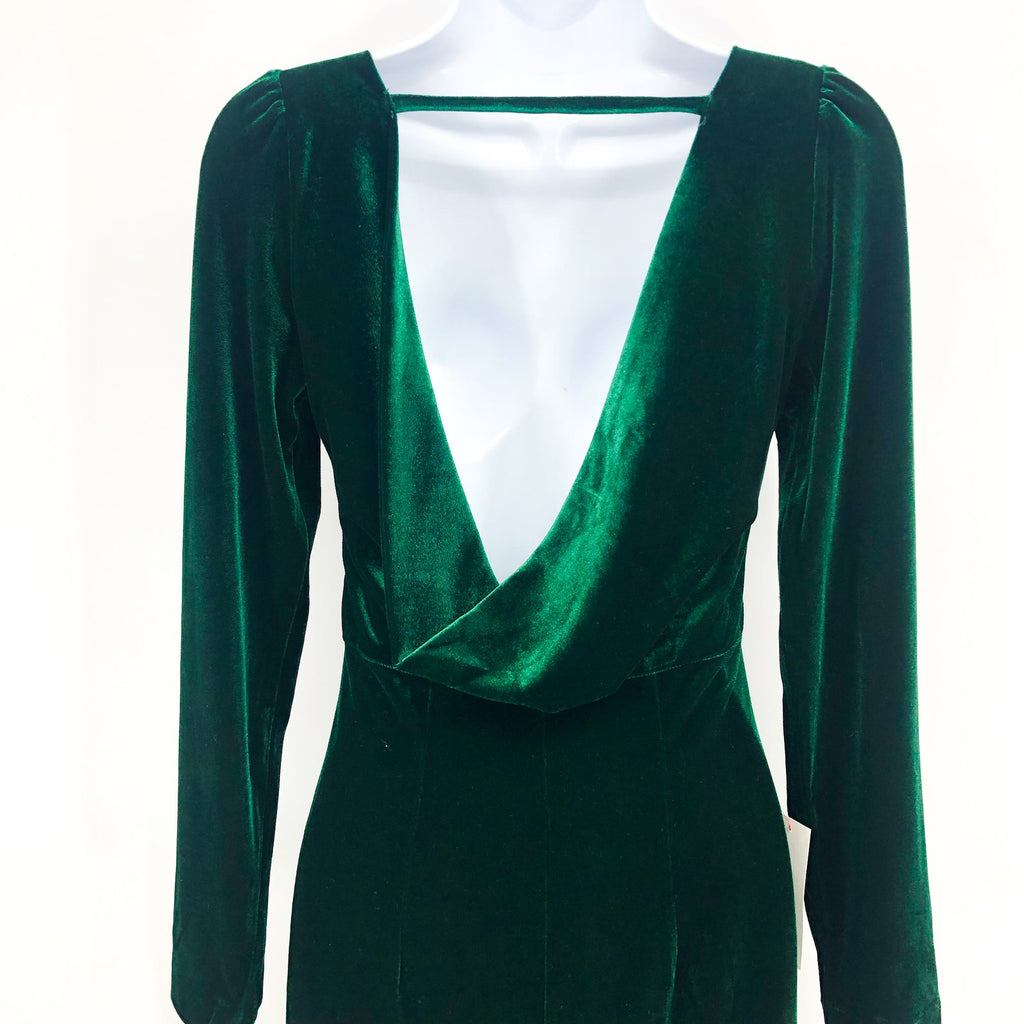 BARDOT Women's Kalani Cowl Back Velvet Dress US 4 Dark Green Long Sleeve NWT