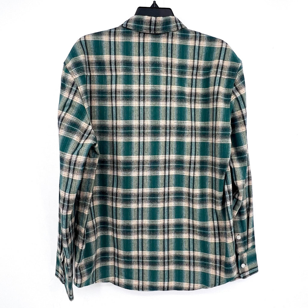 ADIDEM ASTERISKS Men's Button Down Flannel Shirt Small Green Plaid NWOT