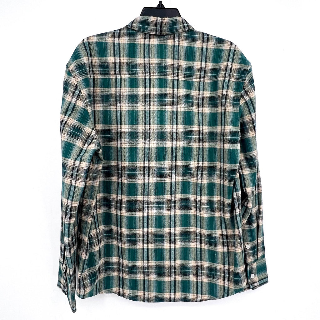 ADIDEM ASTERISKS Men's Button Down Flannel Shirt Small Green Plaid NWOT