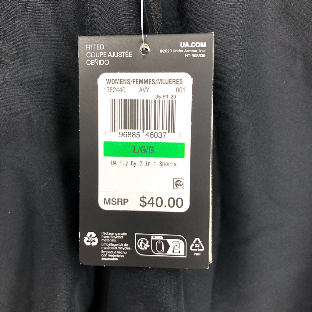UNDER ARMOUR Women's Fly By 2 in 1 Athletic Shorts Large Black Stretch NWT
