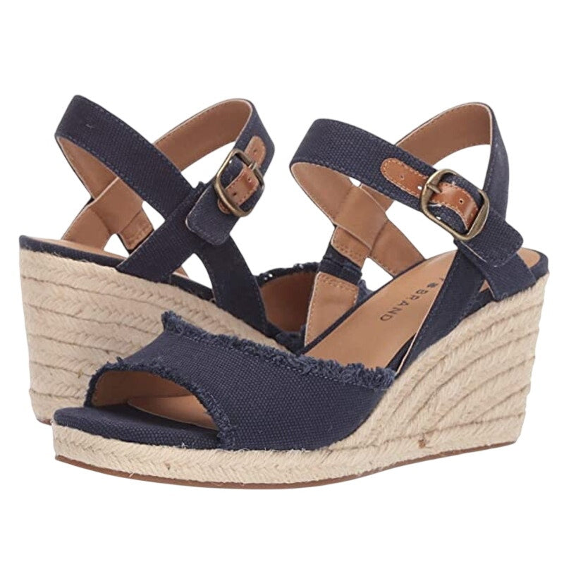 Lucky Brand Womens Mindra Espadrille Wedge Sandals Size 10 Wide Indigo Blue NIB
