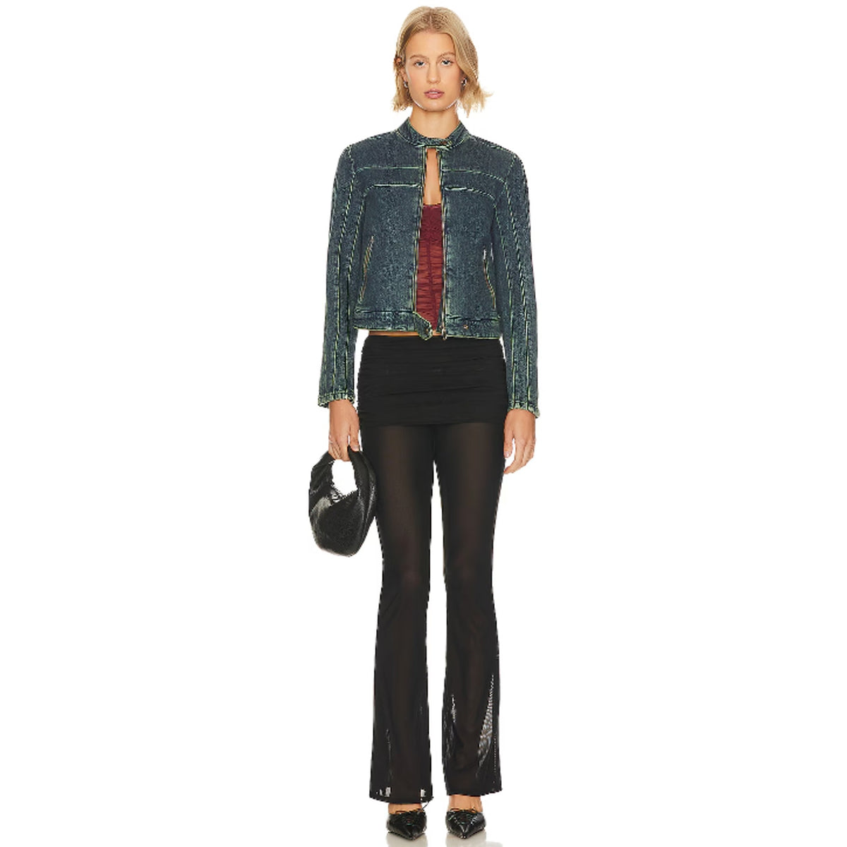 FREE PEOPLE x WE THE FREE Fast Lane Denim Moto Jacket Small Alchemy Blue NWT