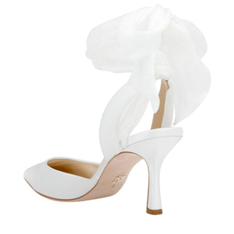 Badgley Mischka Womens Blaze Satin Bow Stiletto Heels US 7.5 M EU 38 White NWOB