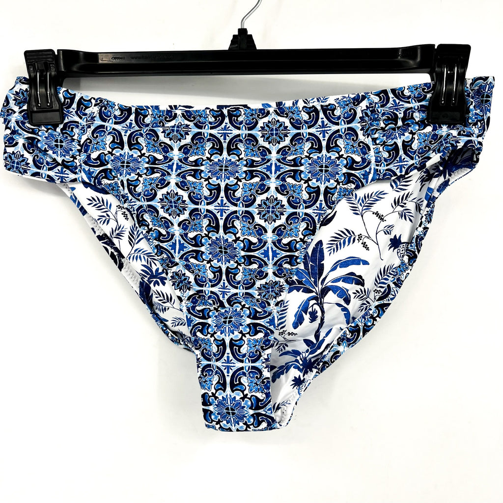 TOMMY BAHAMA Terrazzo Tile Reversible Hipster Bikini Bottom Large Blue Print NWT
