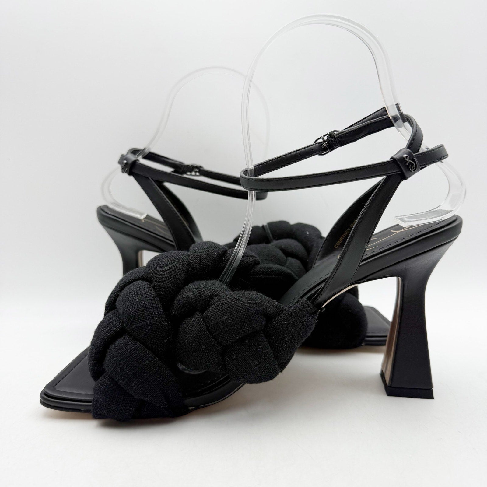 Sam Edelman Womens Courtney Heeled Sandals Size 8.5 Black Linen Braided NWOB