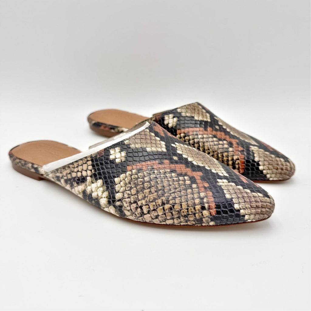 Madewell Womens Remi Mules Size 6 M Brown Leather Snake Print Slide Flats NIB
