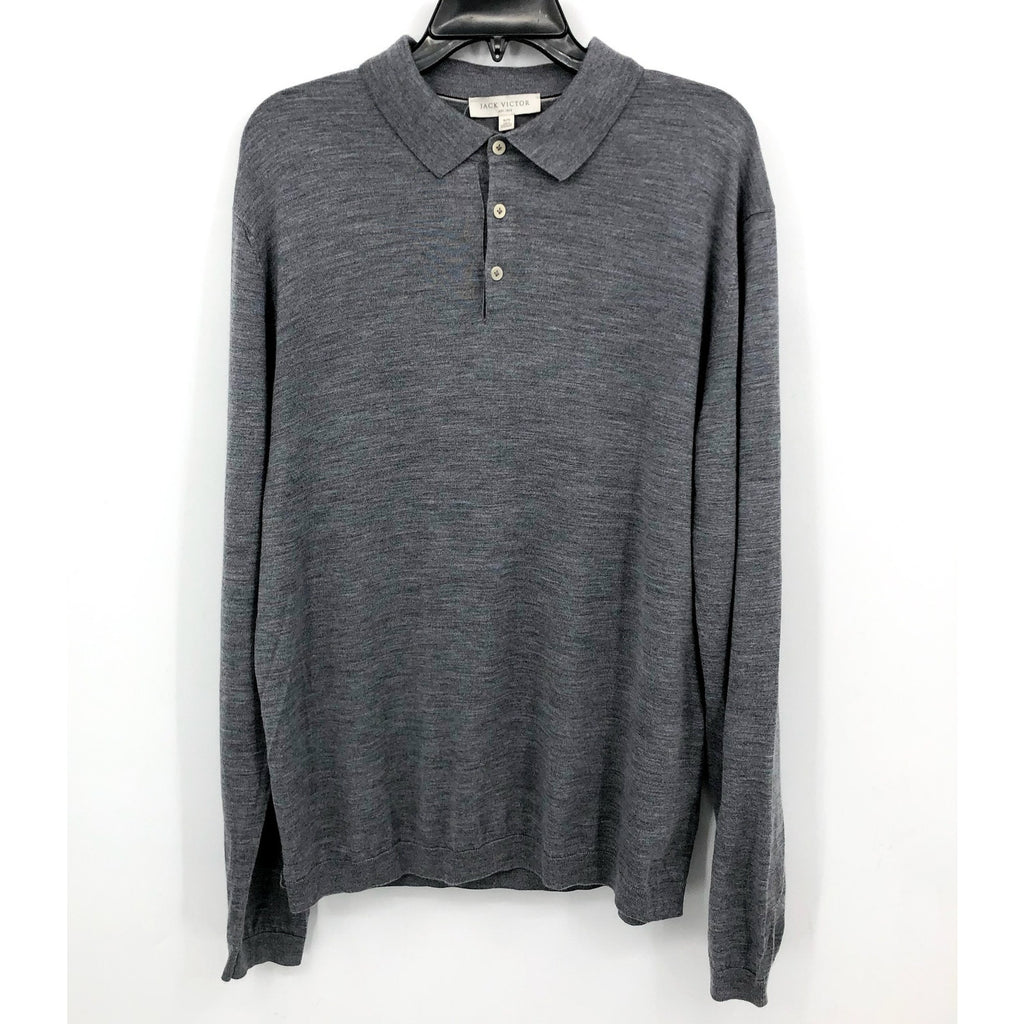 JACK VICTOR Men's Redfren Polo Shirt XL Grey Wool Silk Cashmere Sweater NWOT