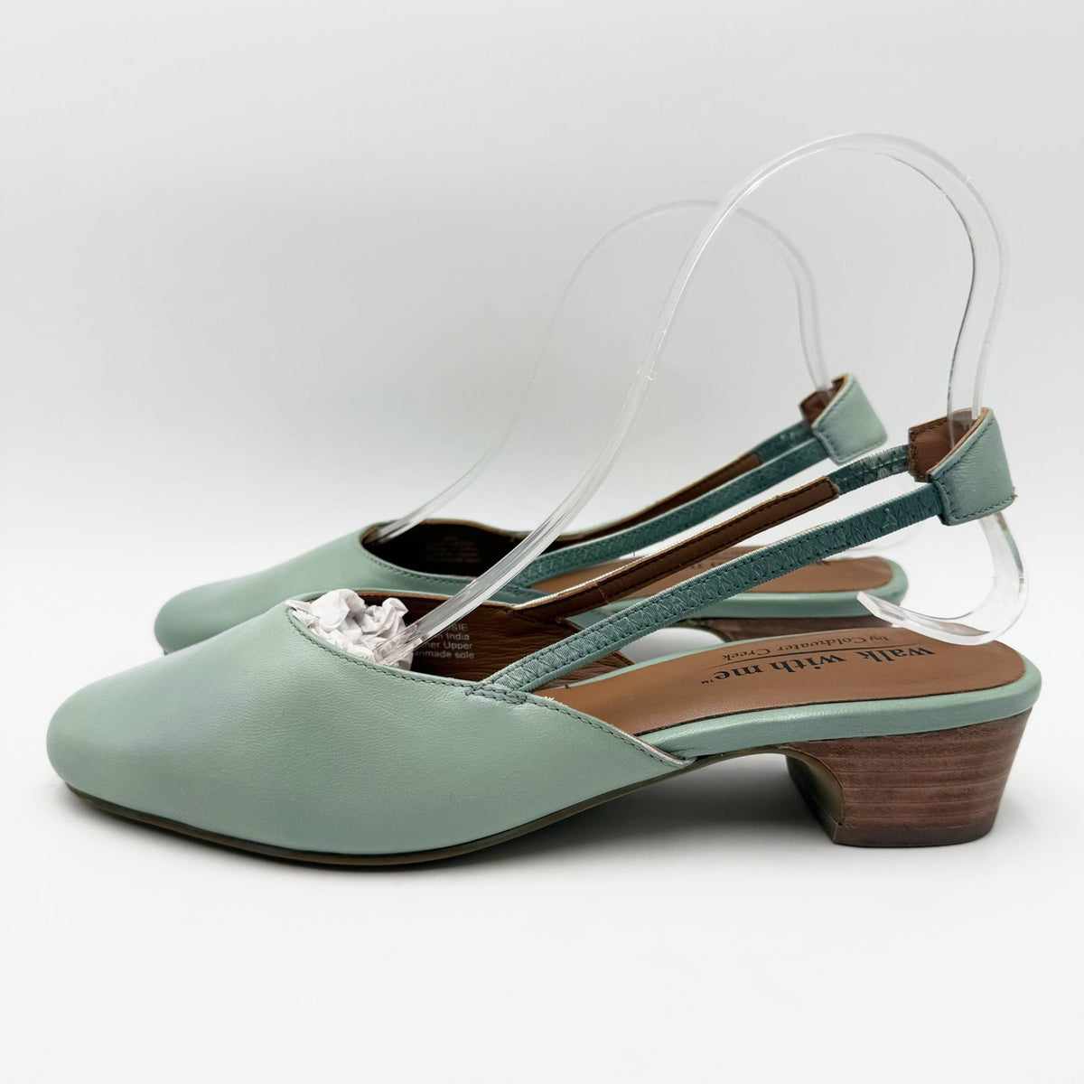 Coldwater Creek Womens Josie 2 Slingback Heels Size 8 WIDE Sea Green Leather NIB