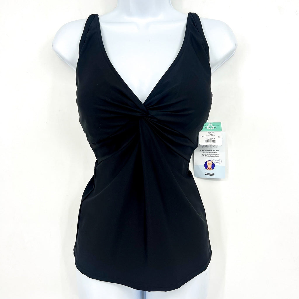 SUNSETS Women's Forever Tankini Top Size 36D/38C Black Twist Front NWT