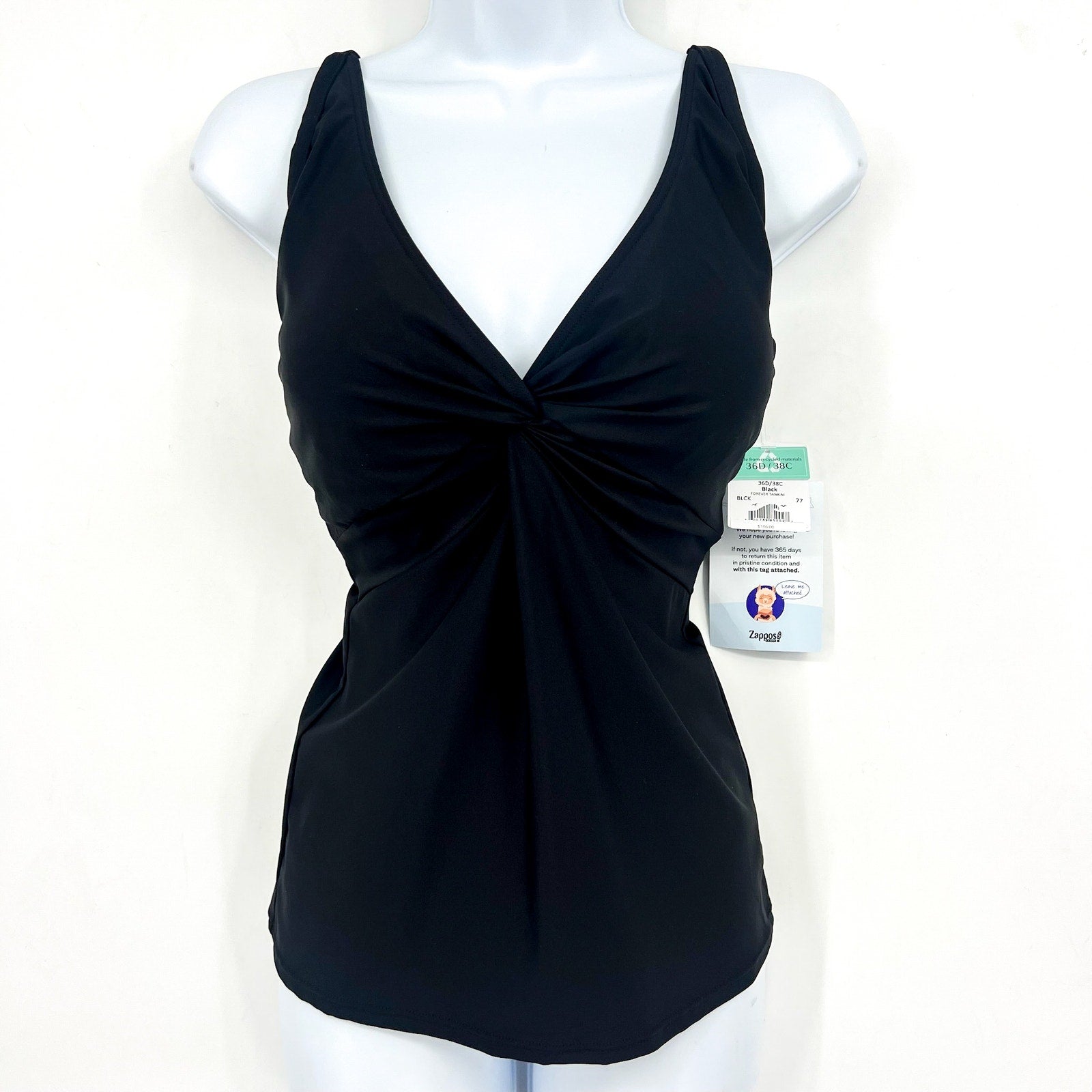 SUNSETS Women's Forever Tankini Top Size 36D/38C Black Twist Front NWT