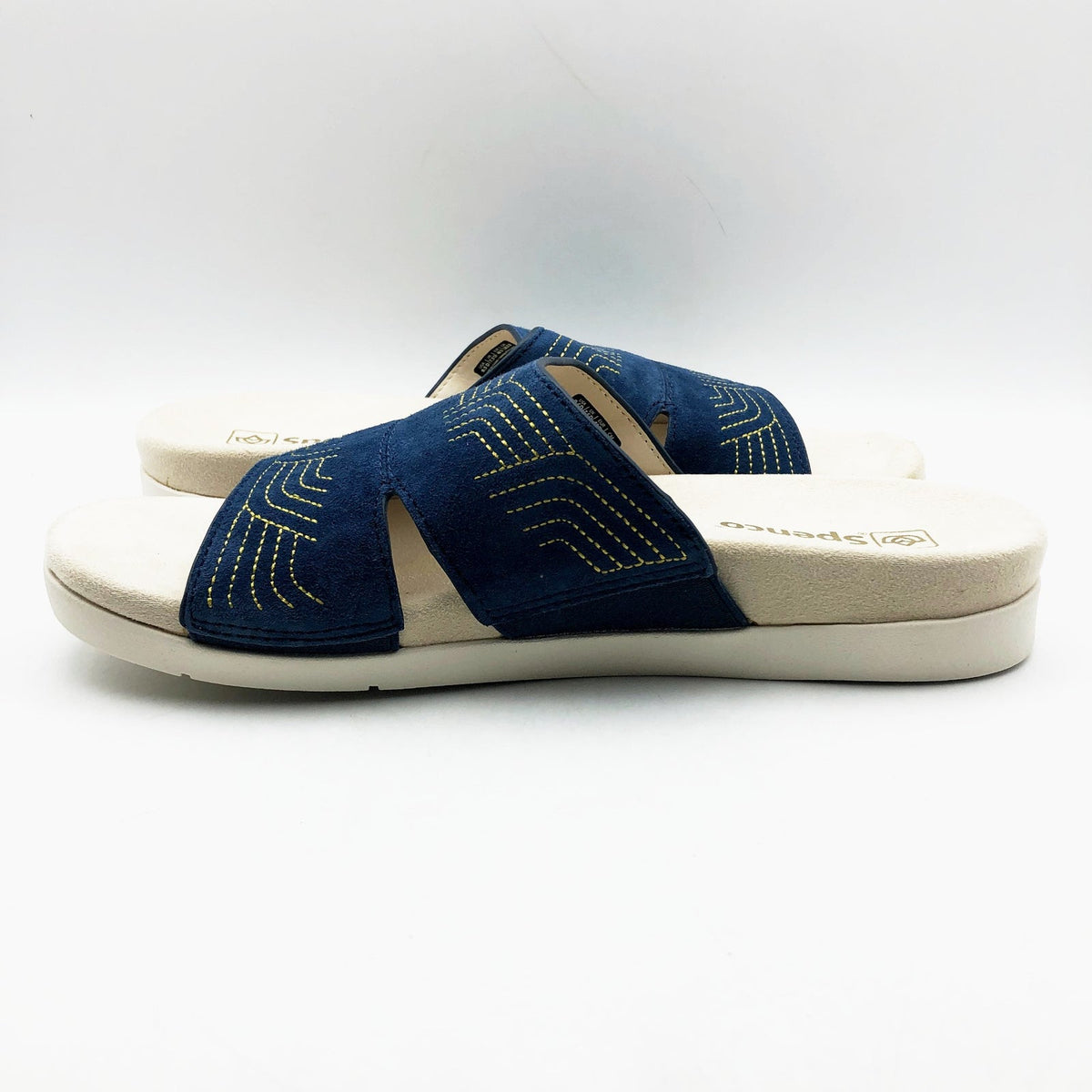 Spenco Womens Twilight Ellie Slide Sandal Size 9.5 WIDE Blue Peacoat Leather NIB