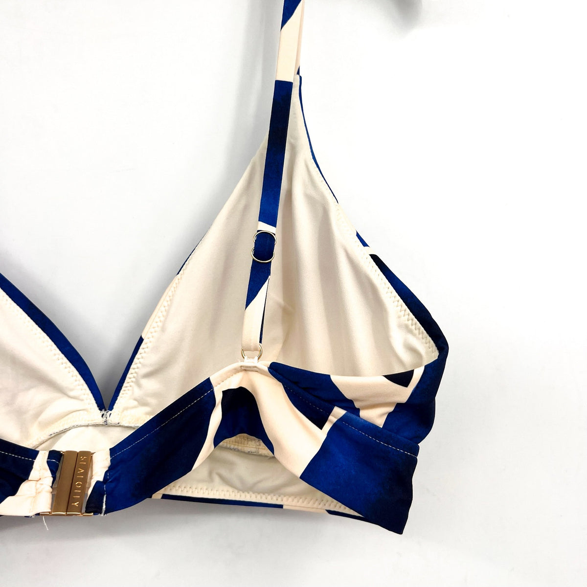 SEAFOLLY Women's Sunray Banded Bralette Bikini Top Size 12 Blue Geometric NWT