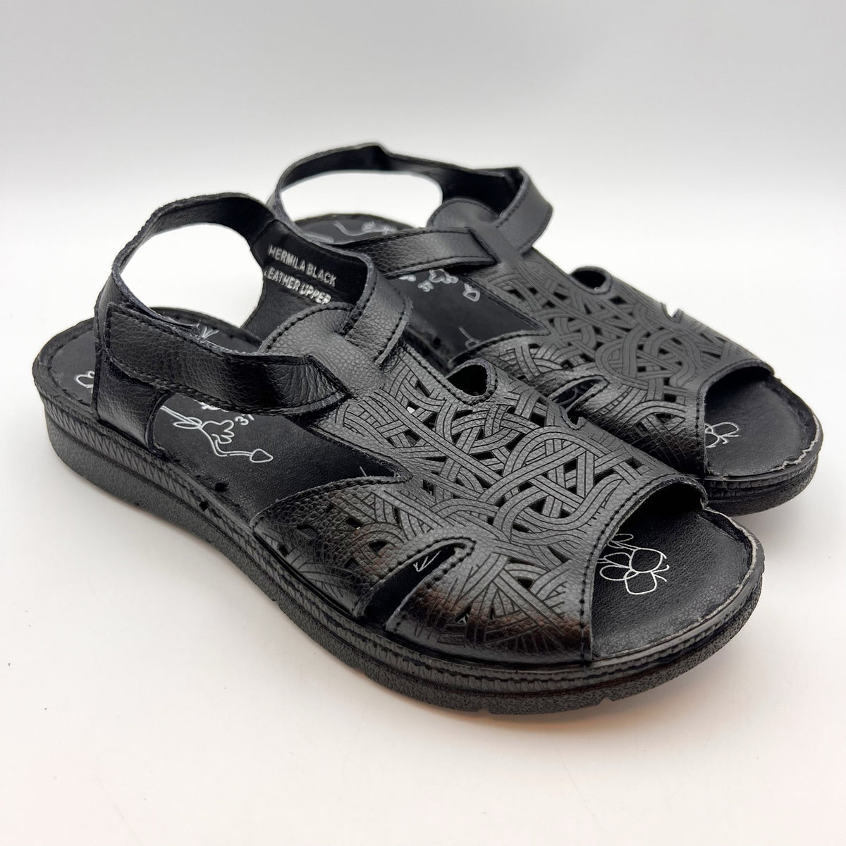Spring Step Womens Hermila Sandals EU 37 US 6.5-7 Black Faux Leather NWOB