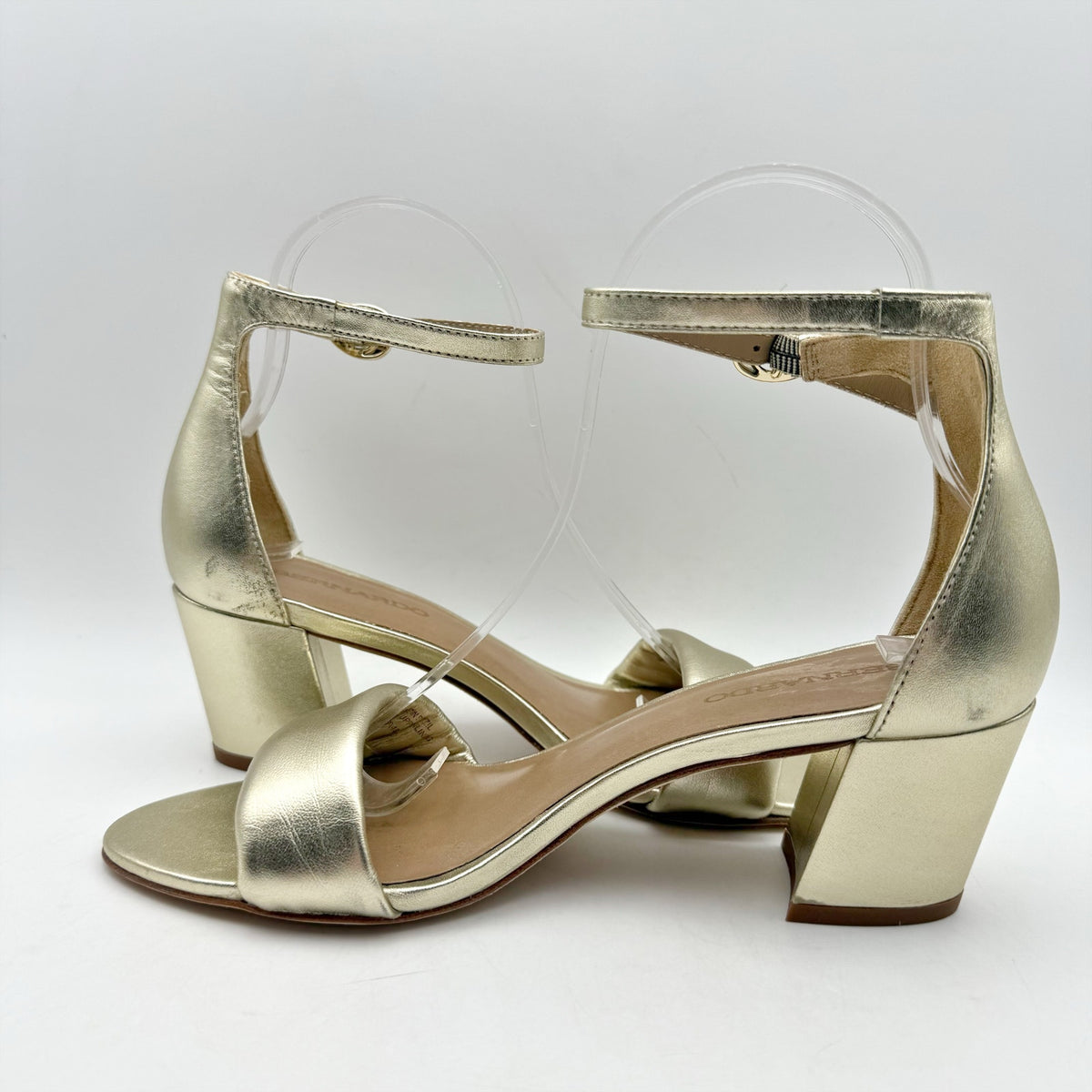 Bernardo Womens Bowie Heeled Sandal US 7.5 M Gold Champagne Leather NWOB