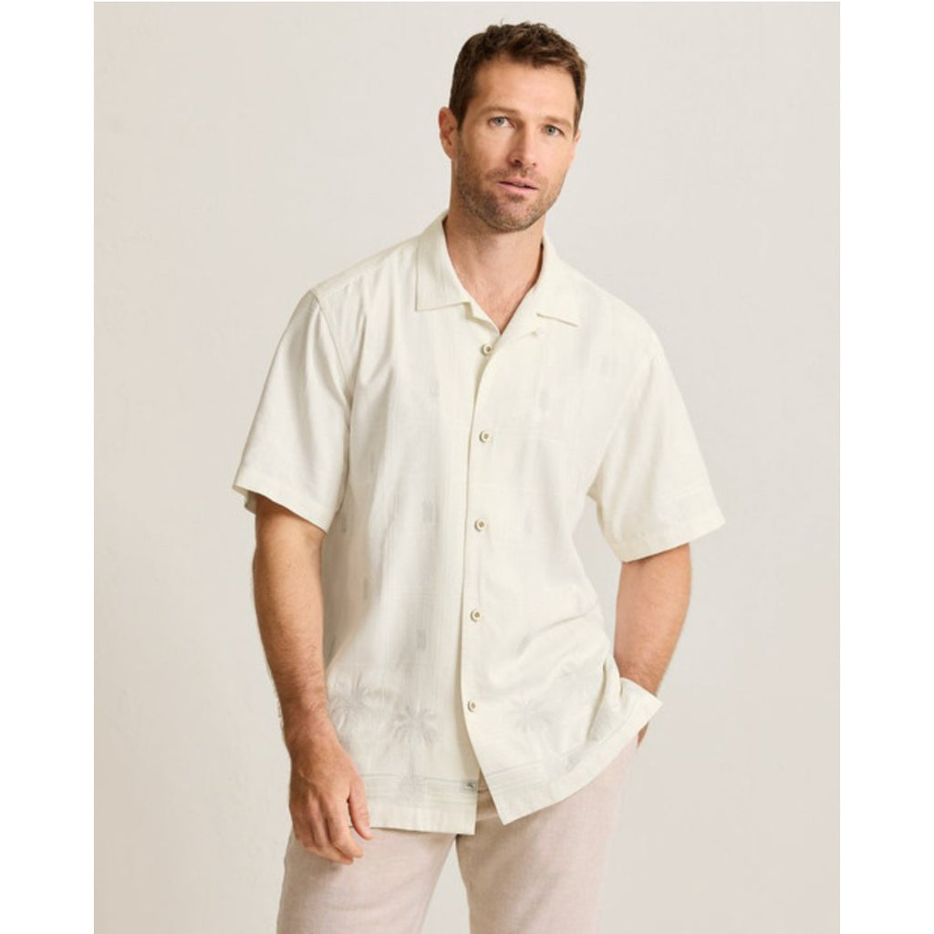 TOMMY BAHAMA Men's Pina Palms Embroidered Shirt XL Cream Continental Silk NWT