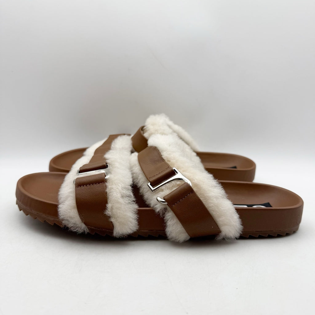 Senso Womens Dalley Slide Sandals EU 42 US 12 M Brown Leather Shearling NWOB