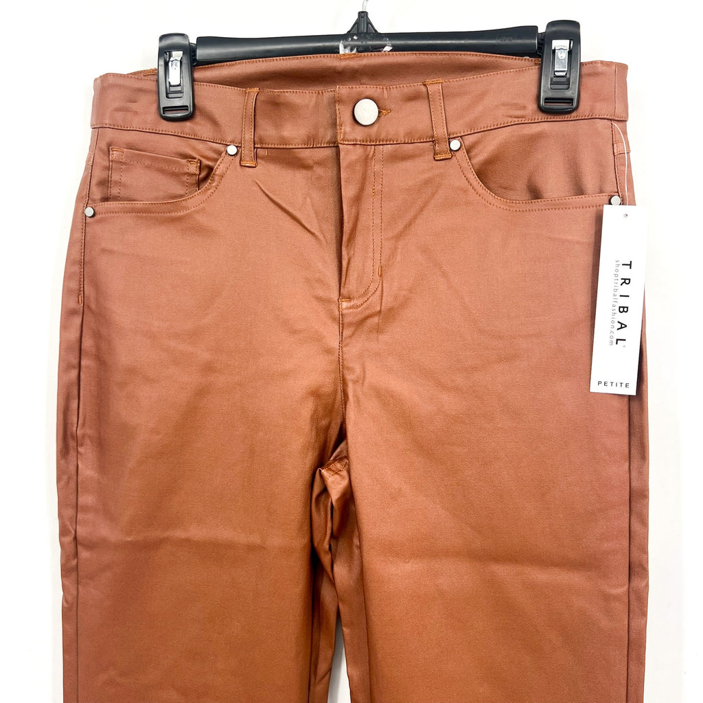 TRIBAL Womens Vegan Leather Pants Size 6 PETITE Brown Walnut Straight Leg NWT