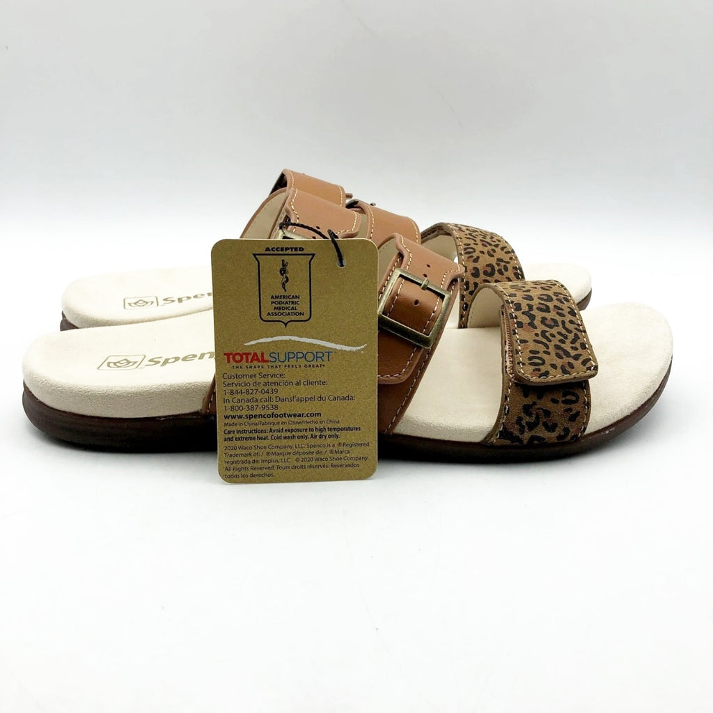 Spenco Womens Orchid Saddle Sandals 7.5 Wide EU 38D Cheetah Brown NIB