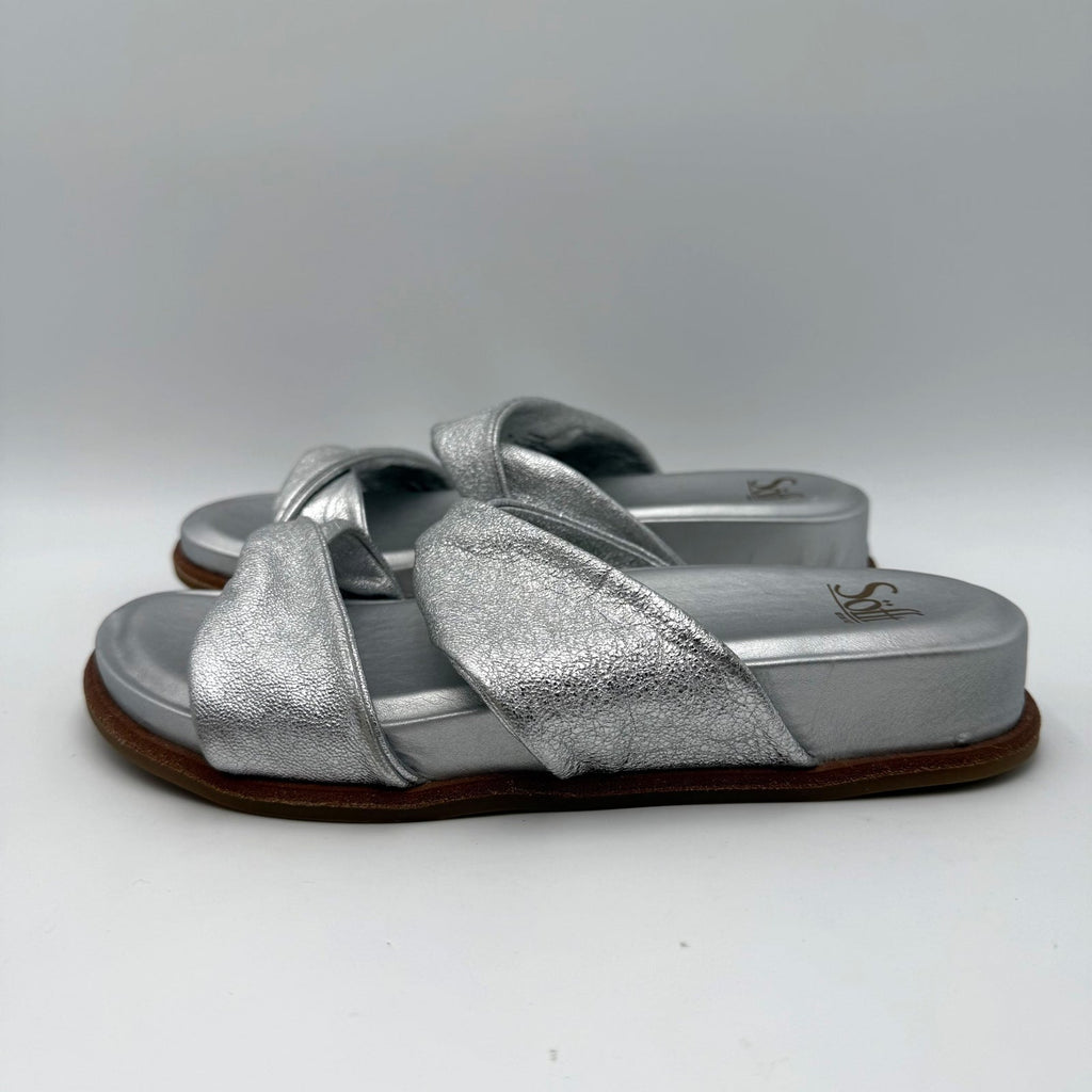 Sofft Womens Ainsworth Slide Sandals Size 7 Silver Metallic Leather NWOB