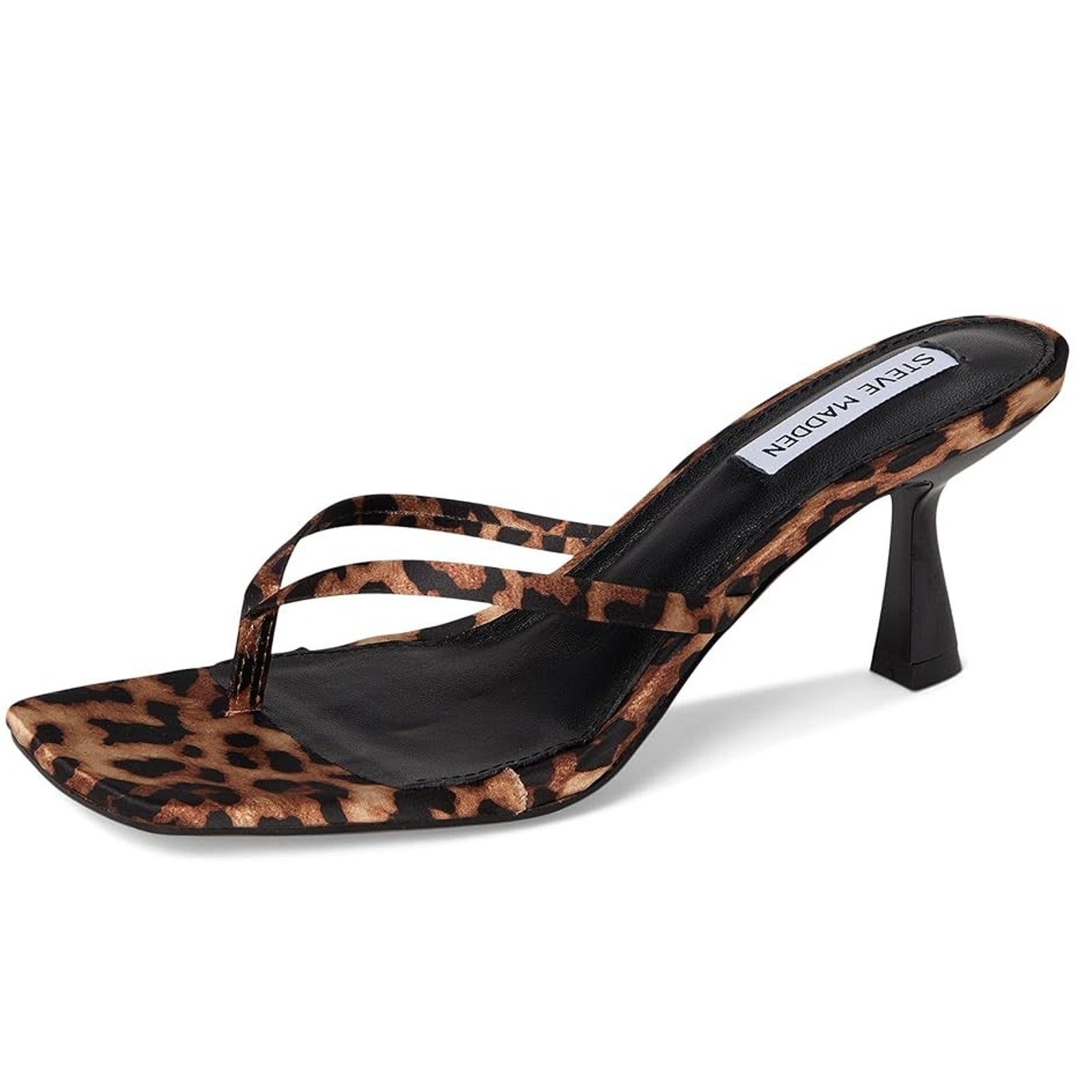 Steve Madden Womens Allies Heeled Sandals US 8.5 M Black Leopard Slip On NIB