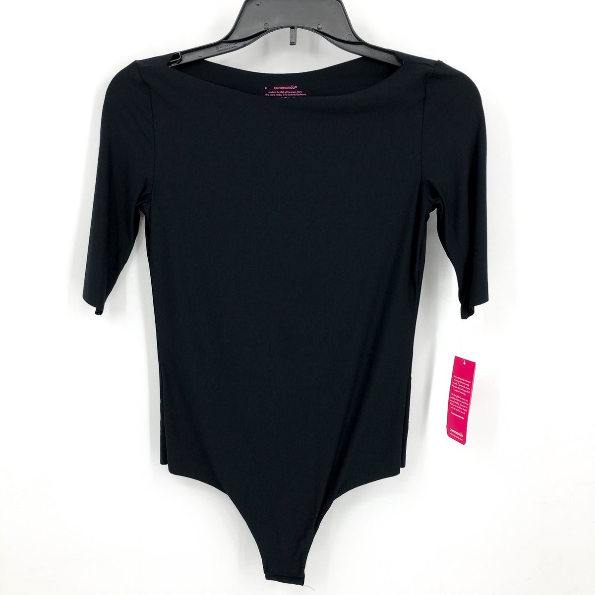 COMMANDO Women's Butter Boatneck Bodysuit XS Black Short Sleeve NWT