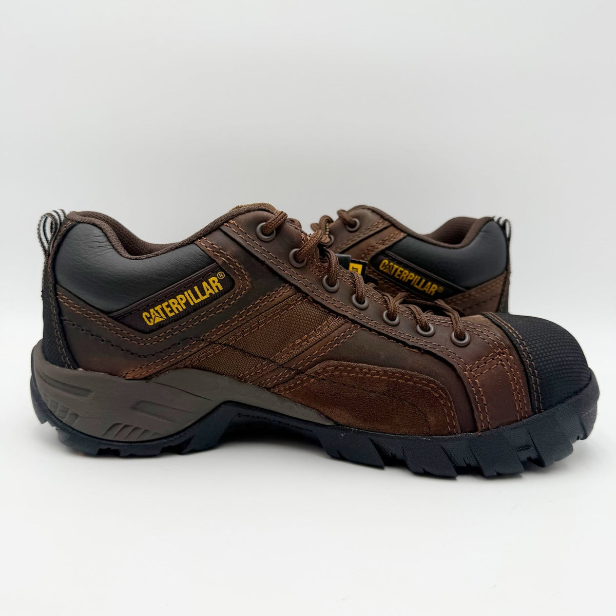 Caterpillar Mens Argon Composite Toe Work Shoes Size 7 WIDE Brown Leather NIB