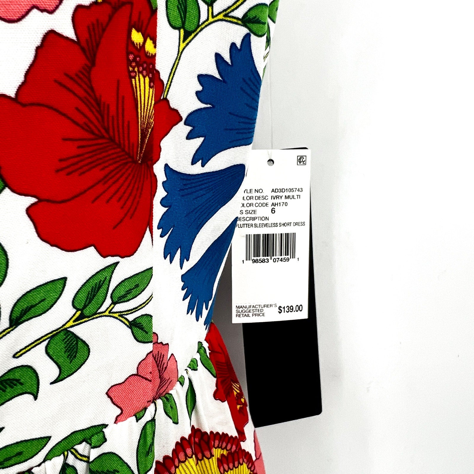 ADRIANNA PAPELL Women's Flutter Sleeveless Short Dress Size 6 White Multi NWT