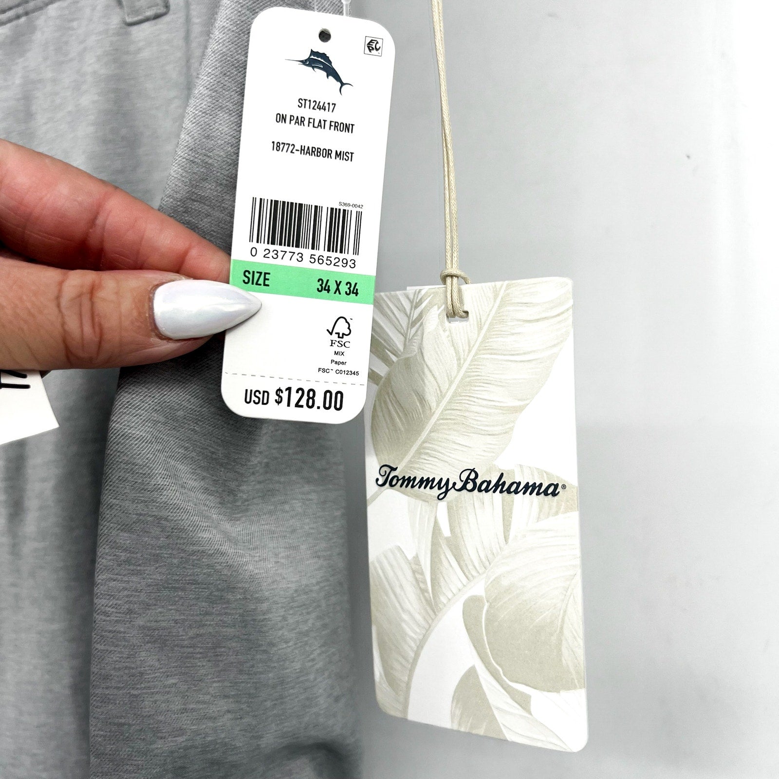 TOMMY BAHAMA Men's IslandZone On Par Pants 34x34 Grey Harbor Mist Flat Front NWT
