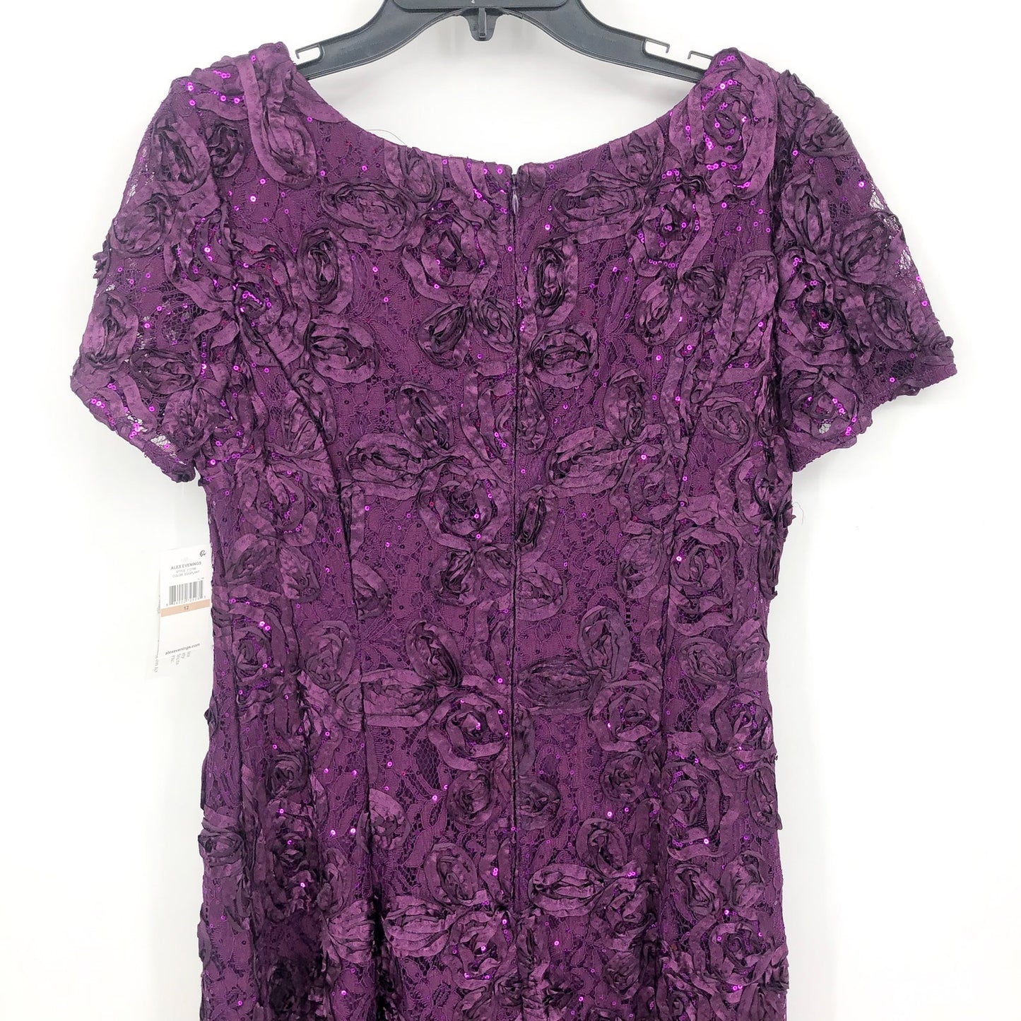 ALEX EVENINGS Women's Rosette Lace A-Line Gown Size 12 Purple Eggplant NWT