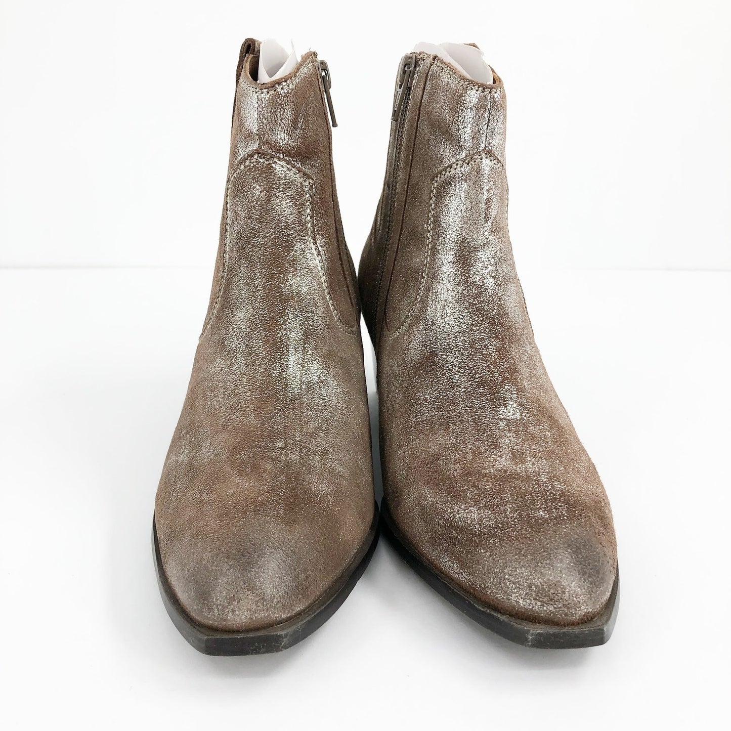 SEYCHELLES Women's Upside Western Ankle Bootie 6 Metallic Silver Suede Heel NWOB