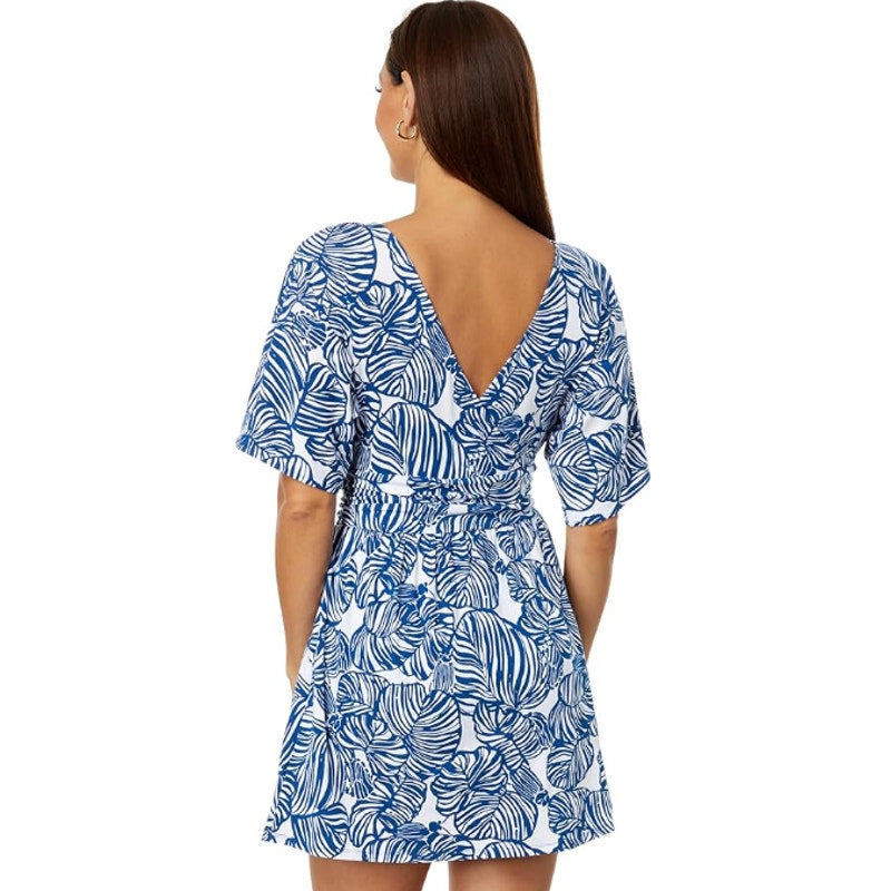 LILLY PULITZER Women's Parigi Romper XL Blue Aegean Navy Beach Path Print NWT
