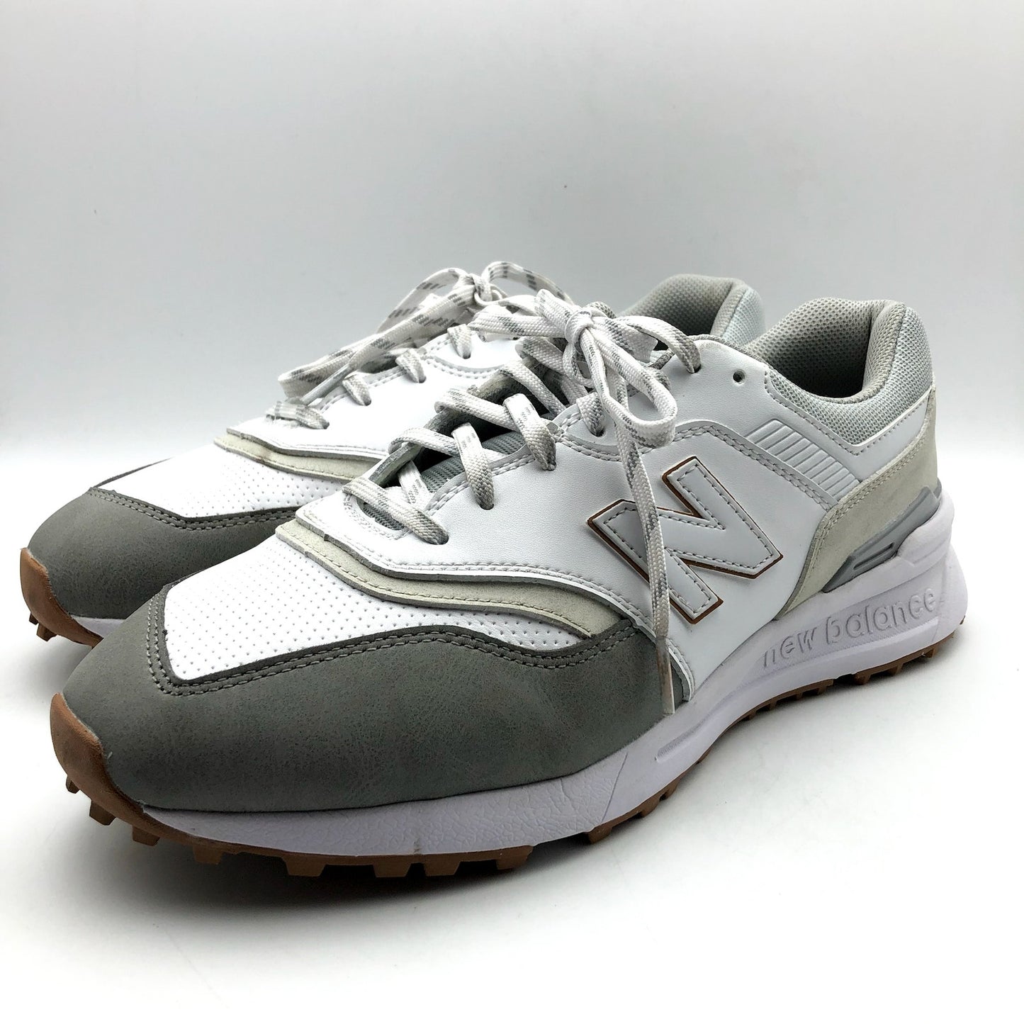 New Balance Mens 997 SL Golf Sneakers US 10.5 Wide White Leather Lace Up NIB