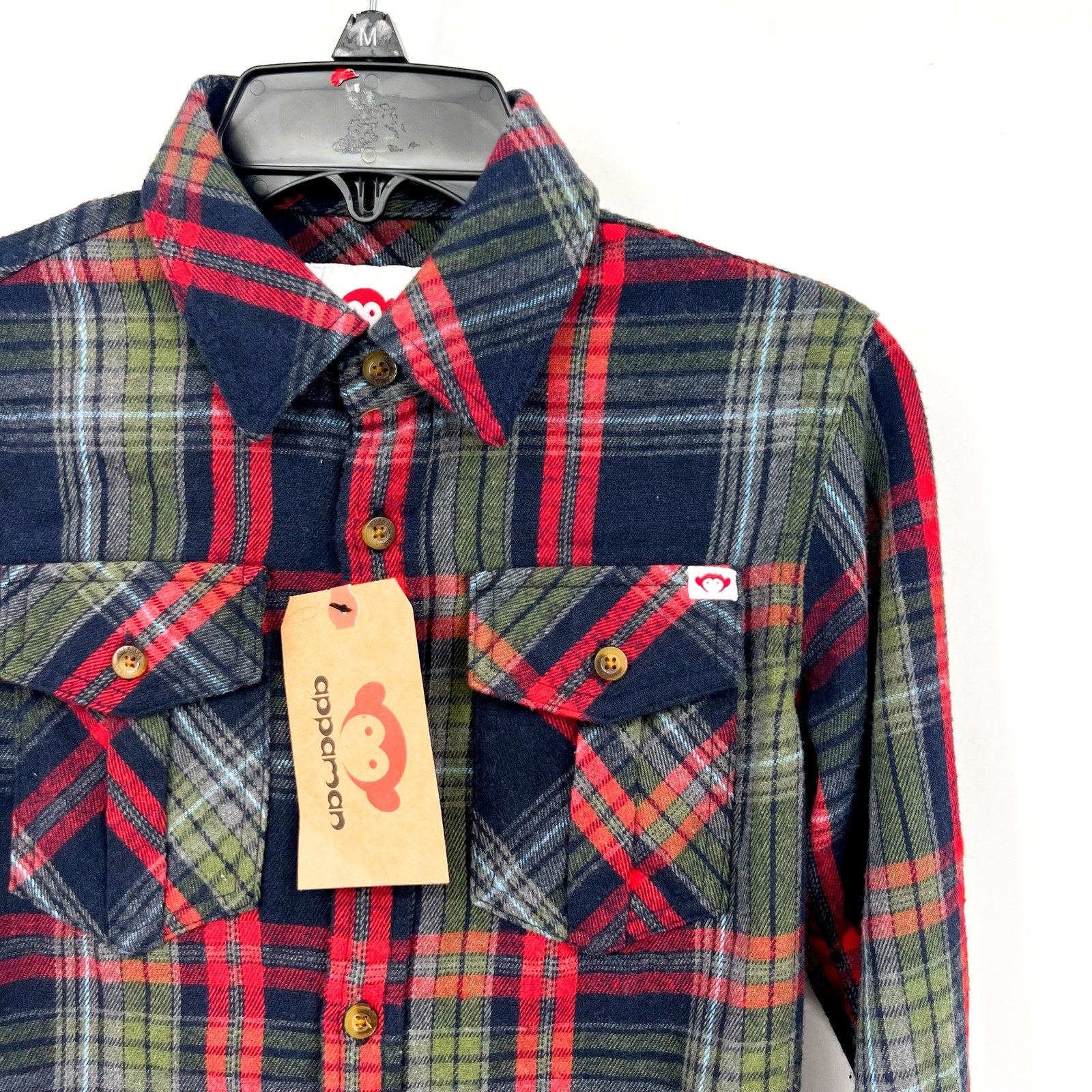 APPAMAN Boy's Long Sleeve Flannel Shirt Size 12 Blue Red Plaid Casual NWT