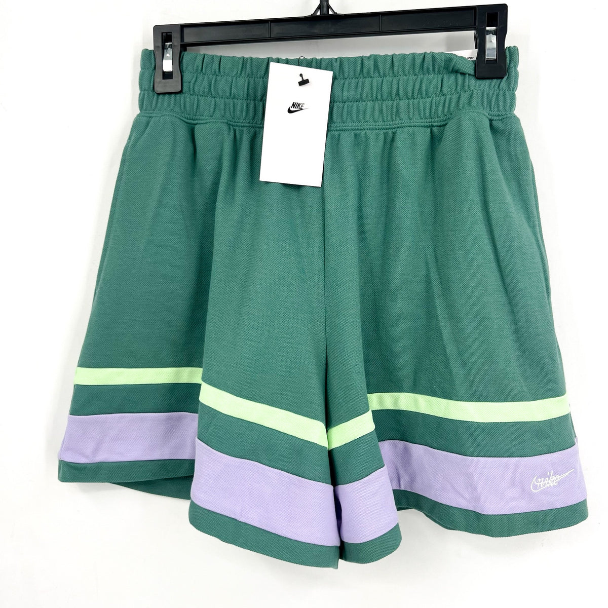 Nike Girls School Athletic Shorts Large Green Bicoastal Stripe Loose Fit NWT