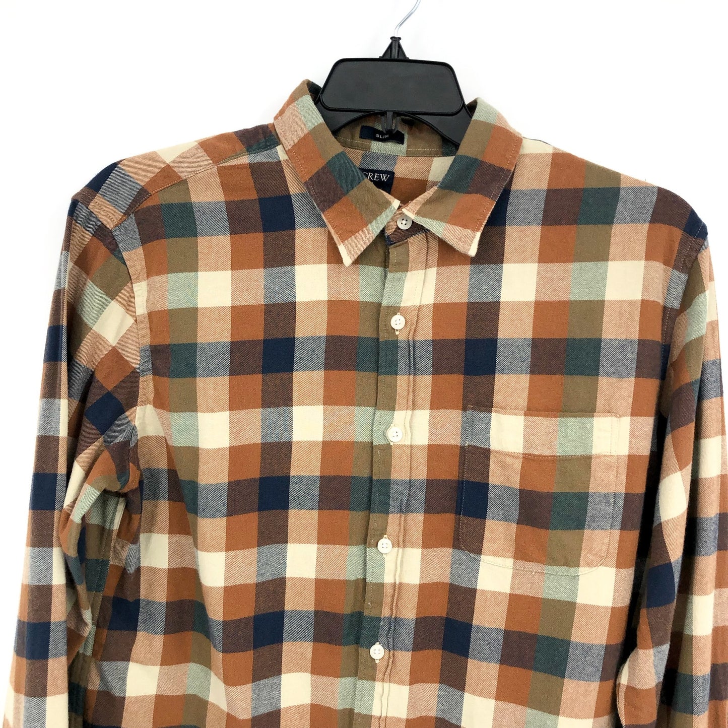 J.CREW Mens Slim Fit Gingham Flannel Shirt Large Brown Natural BU177 NWOT