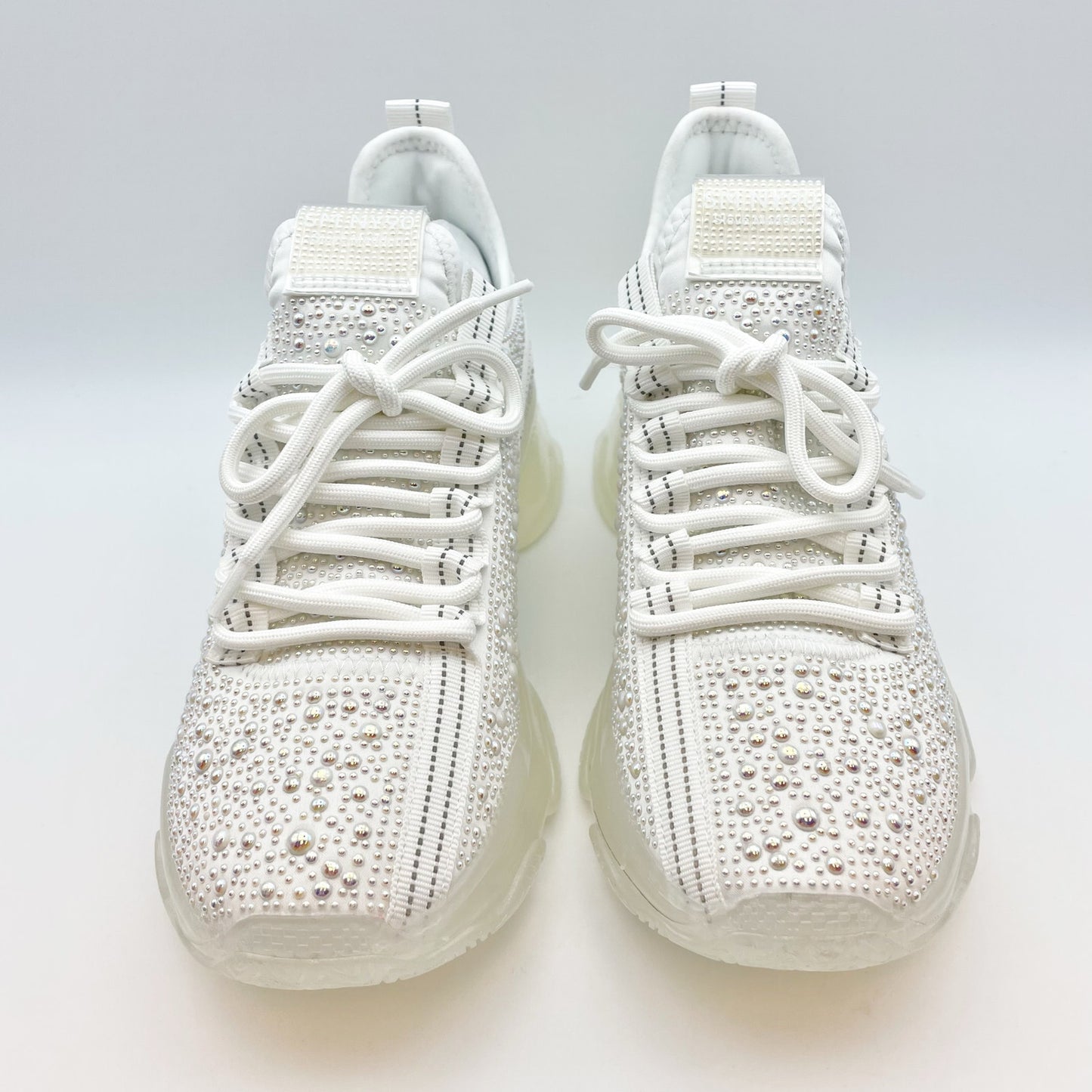 Steve Madden Women's Maxima Sneaker Size 8.5 White Rhinestone Embellished NIB