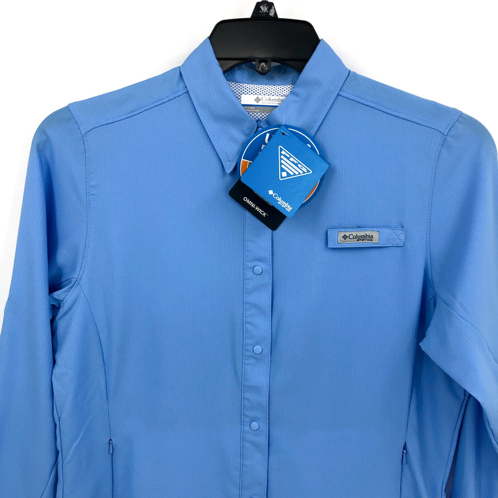 COLUMBIA Women's PFG Tamiami II Long Sleeve Shirt XS Blue UPF 40 NWT