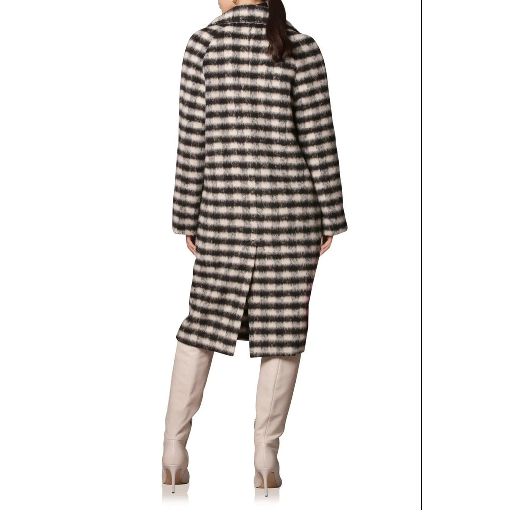AVEC LES FILLES Womens Relaxed Walking Coat Large Black White Houndstooth NWT