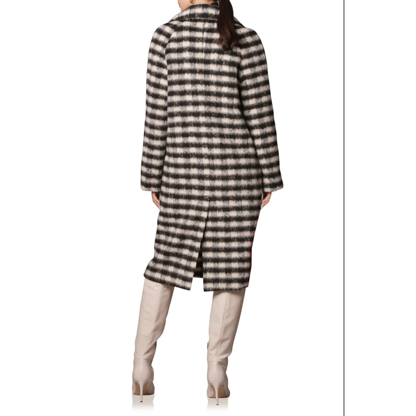 AVEC LES FILLES Womens Relaxed Walking Coat Large Black White Houndstooth NWT