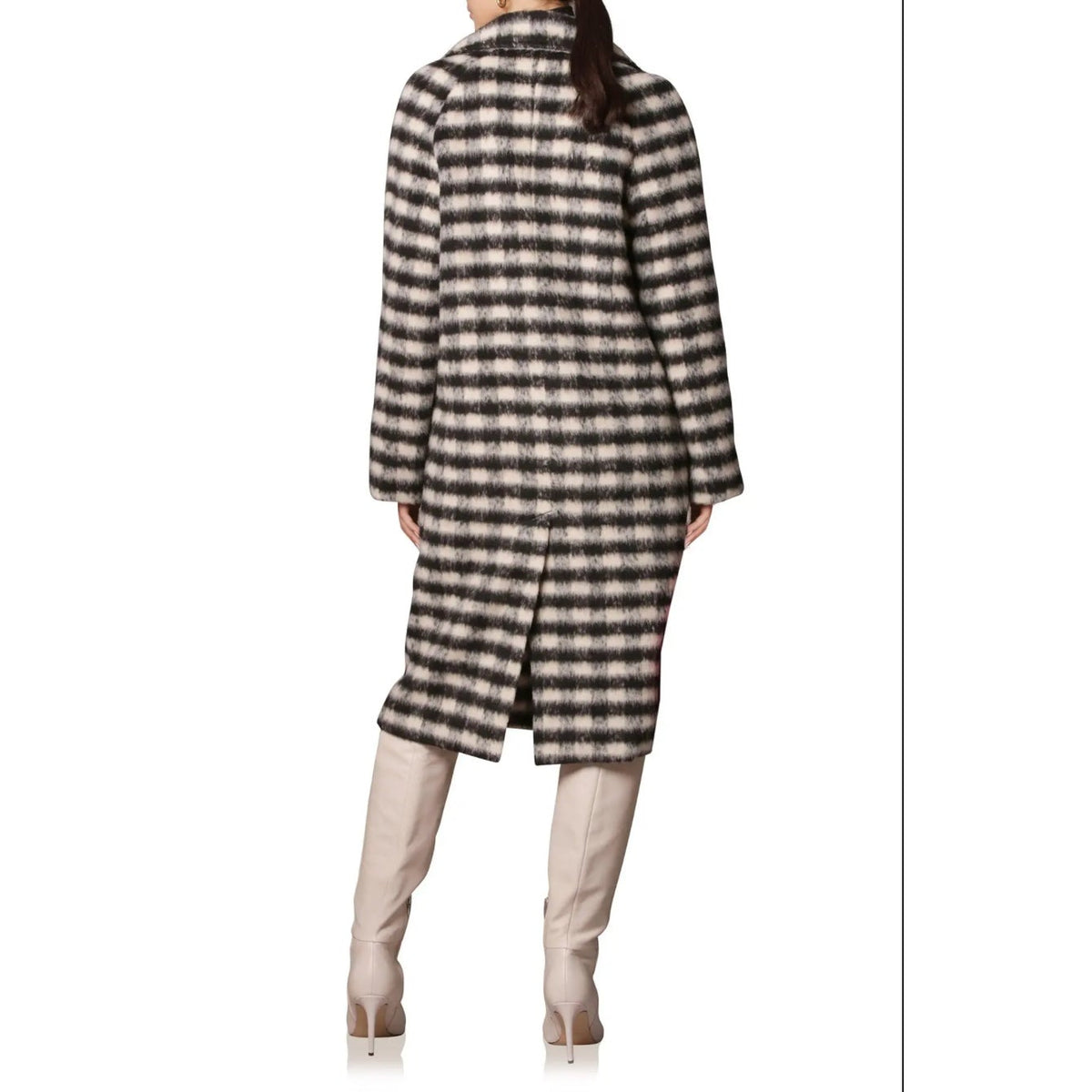 AVEC LES FILLES Womens Relaxed Walking Coat Large Black White Houndstooth NWT