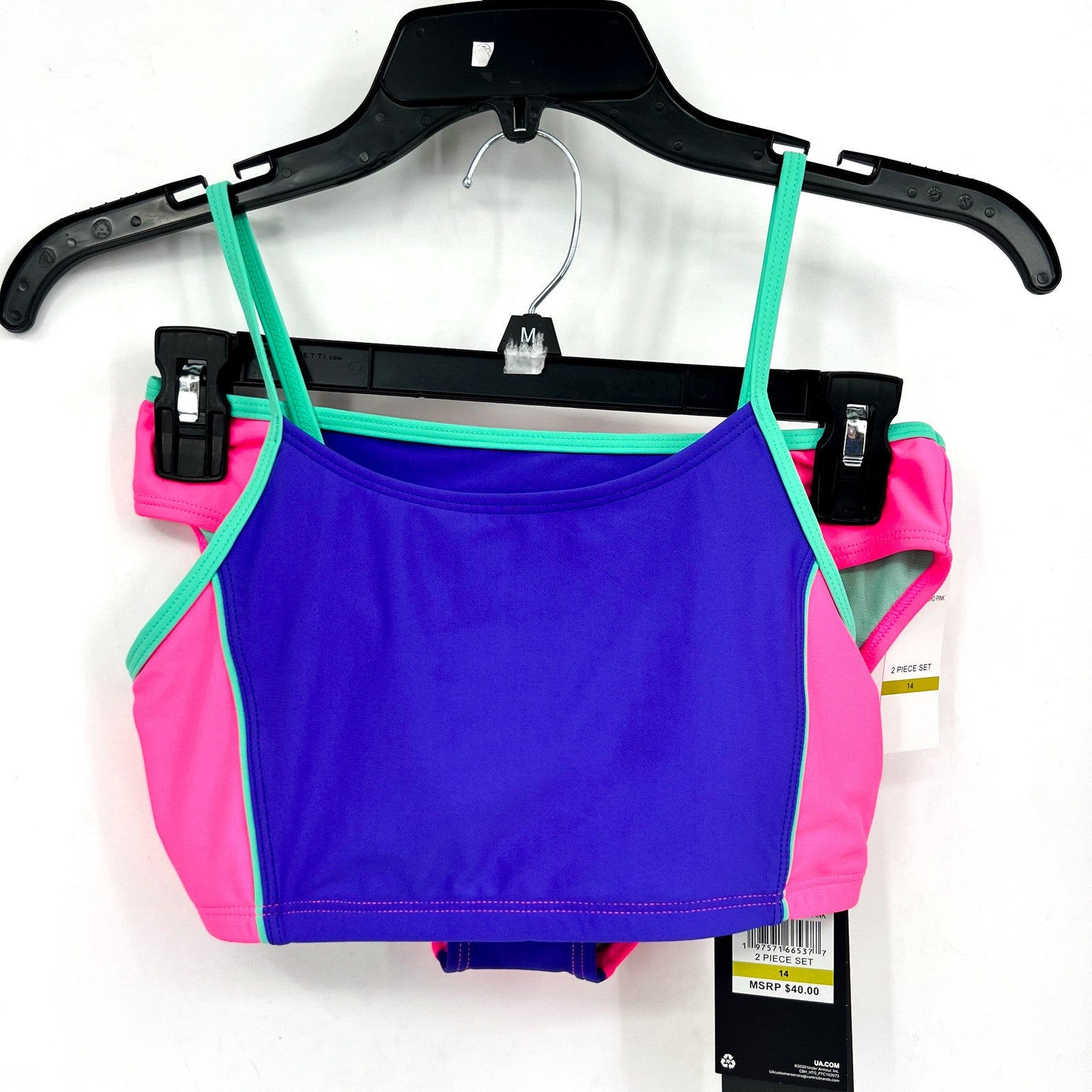 UNDER ARMOUR Tankini & Hipster Bikini Swimsuit Size 14 Pink Blue Color Block NWT