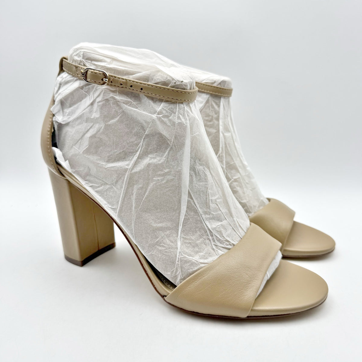 Sam Edelman Womens Robyn Heel Sandals Size 11 M Beige Leather Ankle Strap NWOB
