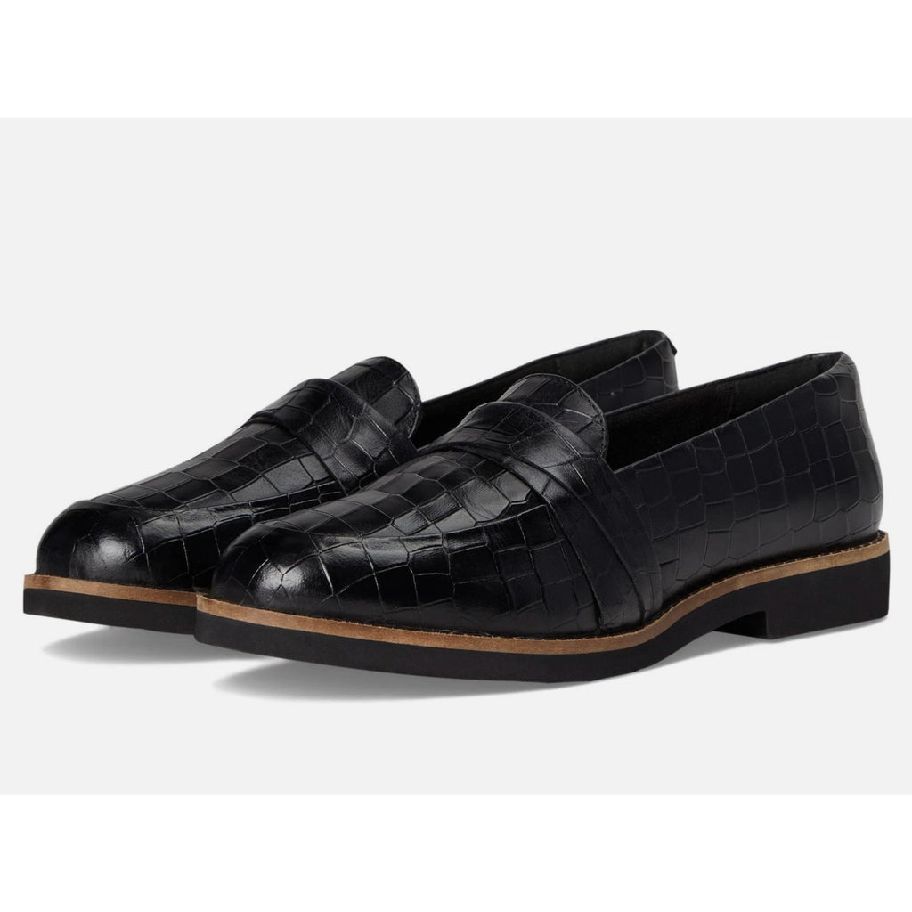 SOFTWALK Women's Walsh Slip On Loafers Size 7.5 NARROW Black Croco Leather NIB