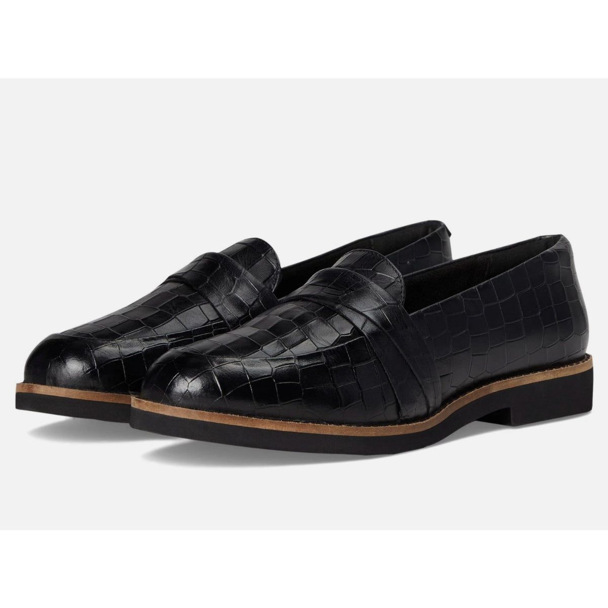 SOFTWALK Women's Walsh Slip On Loafers Size 7.5 NARROW Black Croco Leather NIB