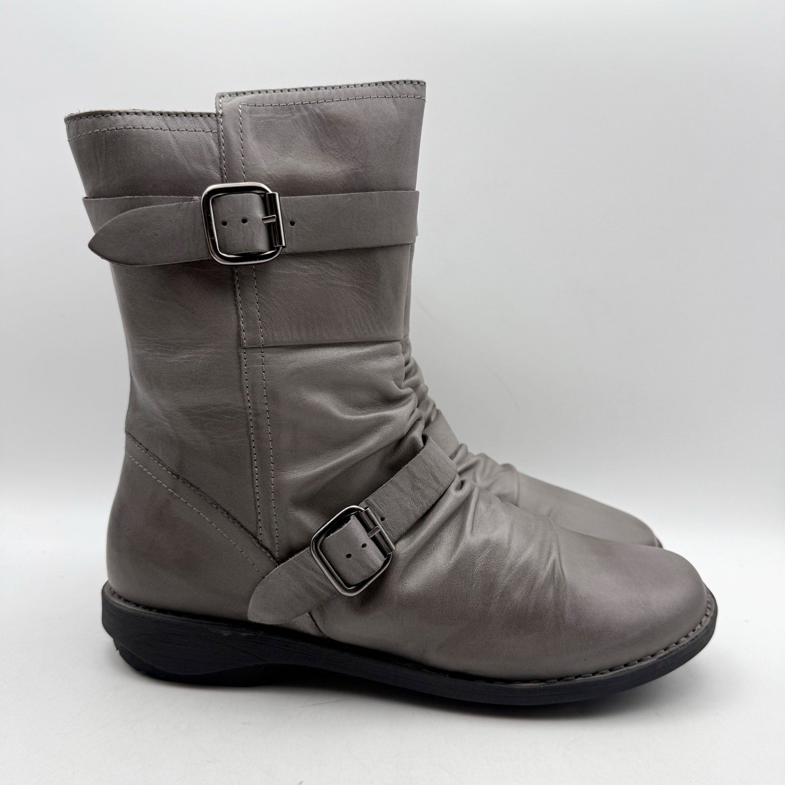 Miz Mooz Womens Pasha Mid Calf Boots EU 39 US 8.5 Grey Leather NIB