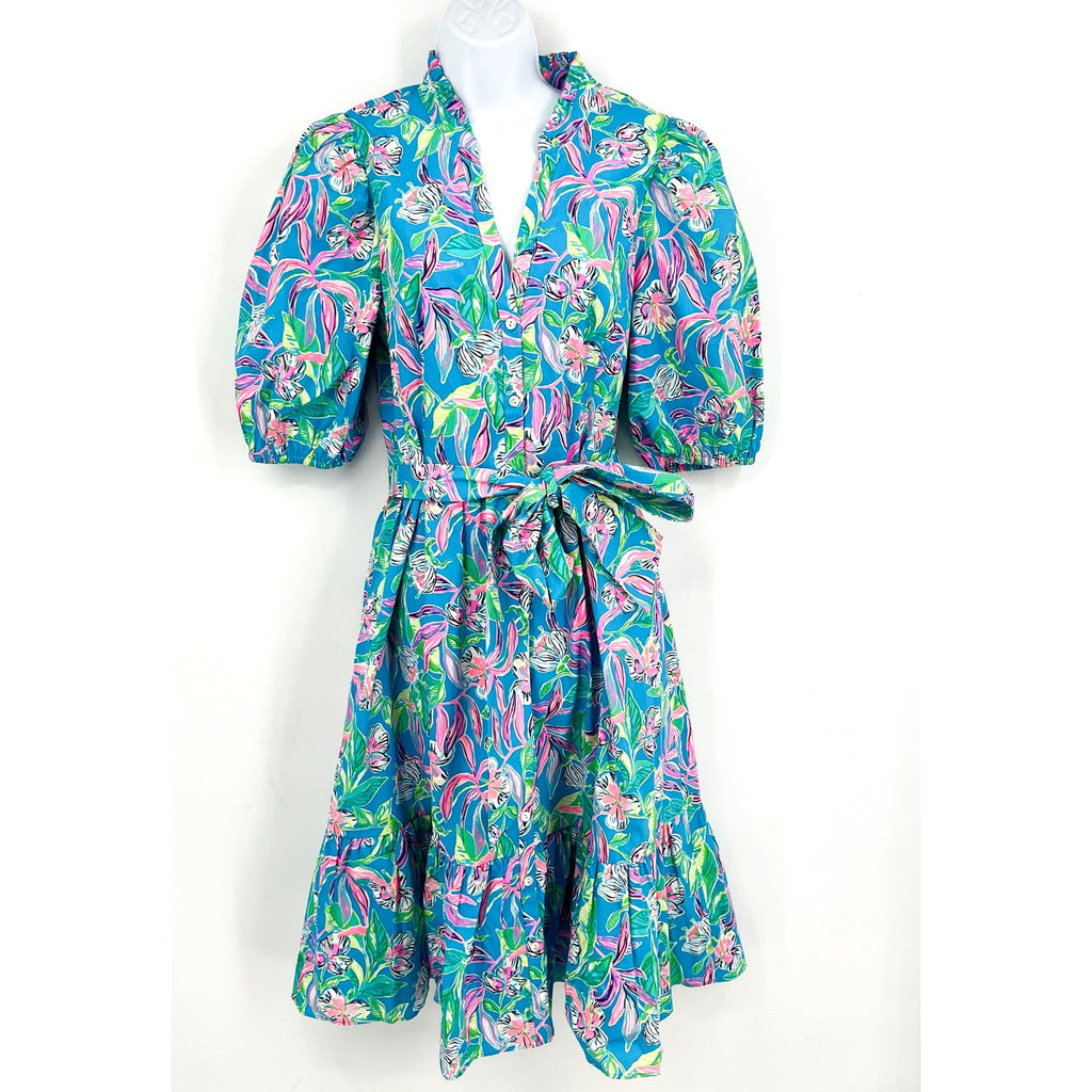 LILLY PULITZER Shona Dress Size 10 Formentera Turquoise Keep on Beleafing NWOT