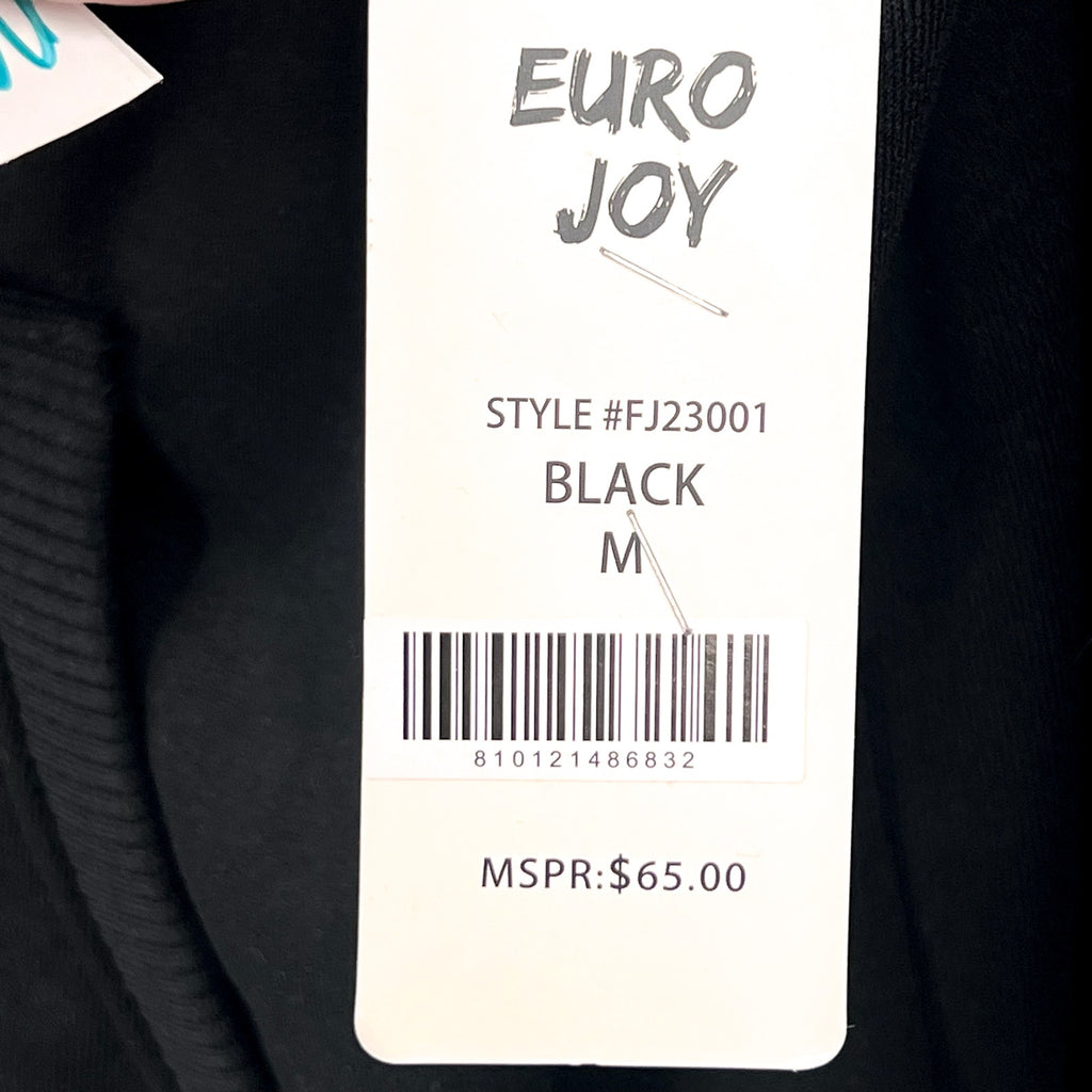 EURO JOY Womens Fleece Lined Hoodie Medium Black Sweatshirt Full Zip NWT