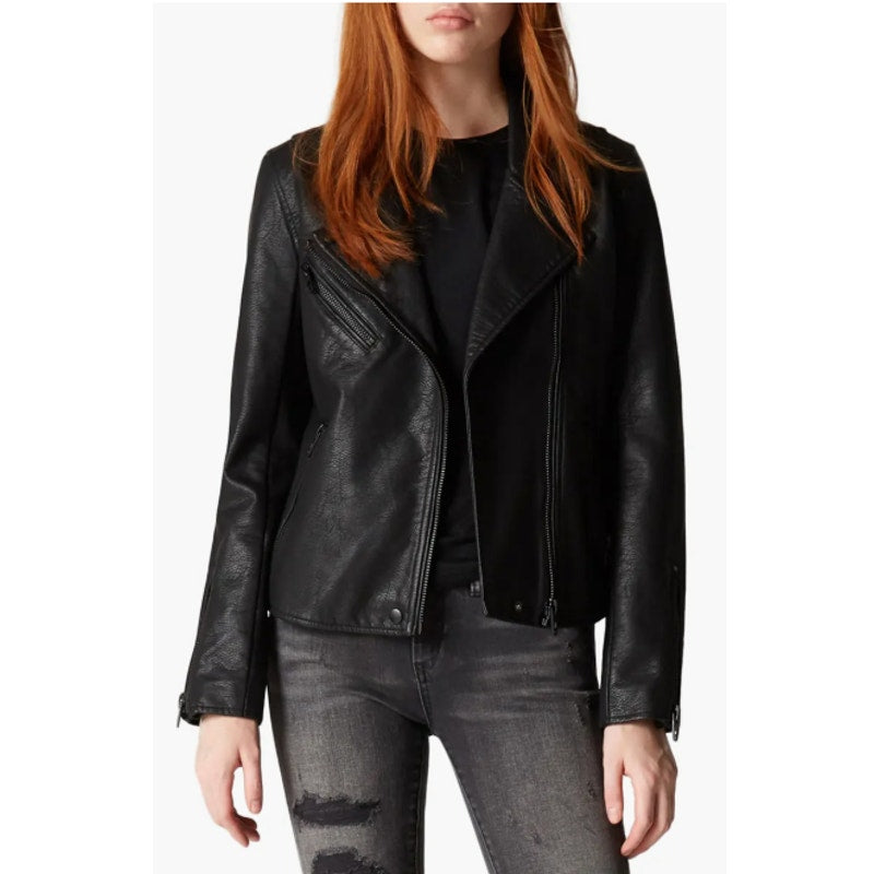 BLANKNYC Women's Moto Jacket Large Black Onyx Asymmetric Vegan Leather NWT